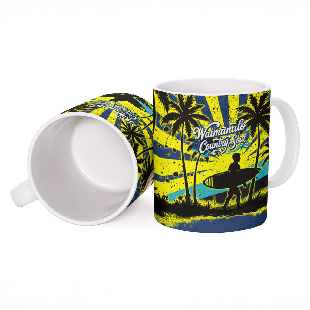 Waimanalo Oahu Hawaii Surfing Ceramic Mug Tropical Beach Retro Sunburst Surfboard TS04 - Polynesian Pride