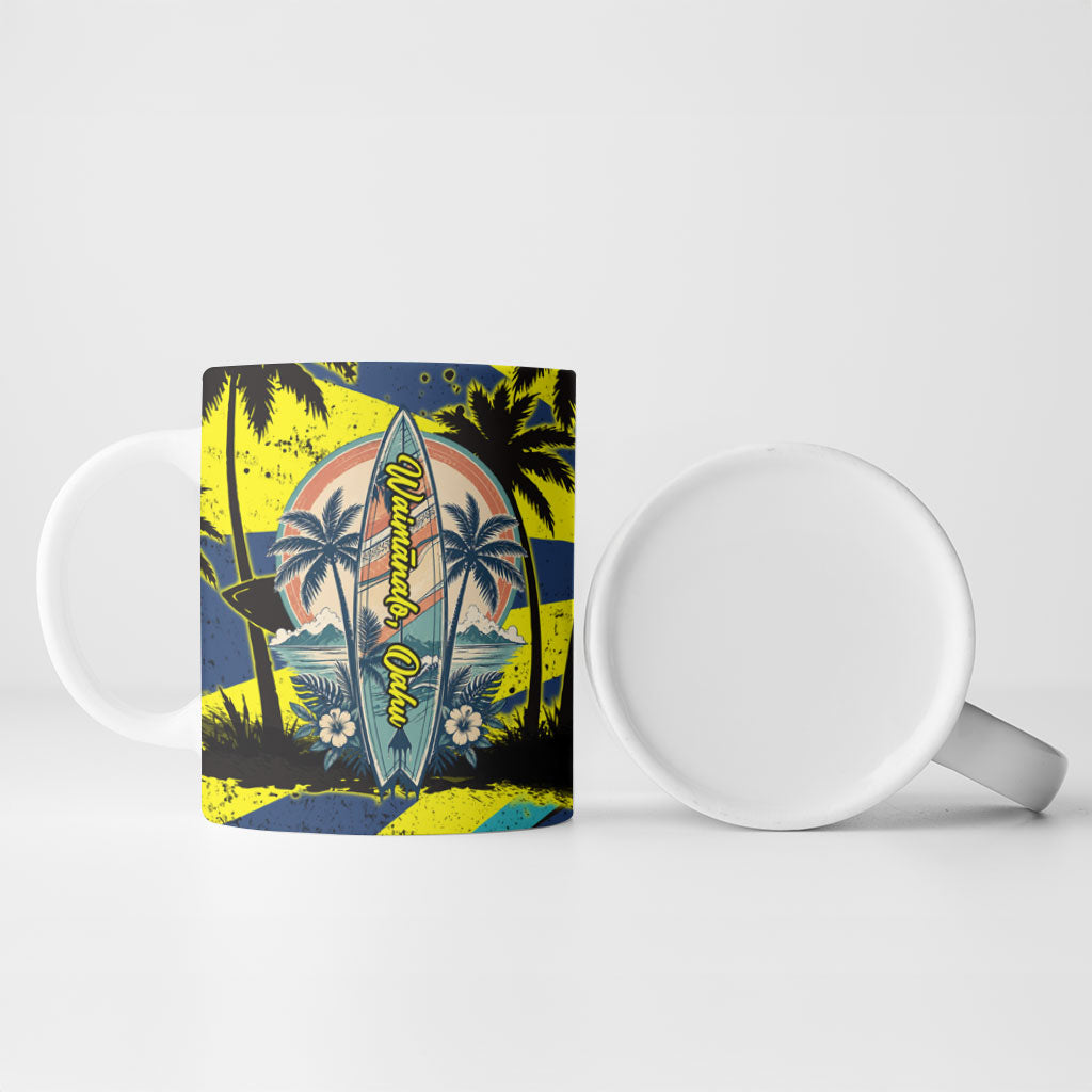Waimanalo Oahu Hawaii Surfing Ceramic Mug Tropical Beach Retro Sunburst Surfboard TS04 - Polynesian Pride