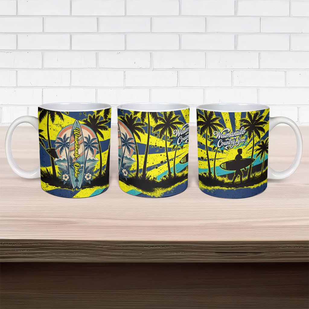 Waimanalo Oahu Hawaii Surfing Ceramic Mug Tropical Beach Retro Sunburst Surfboard TS04 - Polynesian Pride