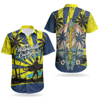 Waimanalo Oahu Hawaii Surfing Couples Matching Off Shoulder Short Dress and Hawaiian Shirt Tropical Beach Retro Sunburst Surfboard TS04 - Polynesian Pride