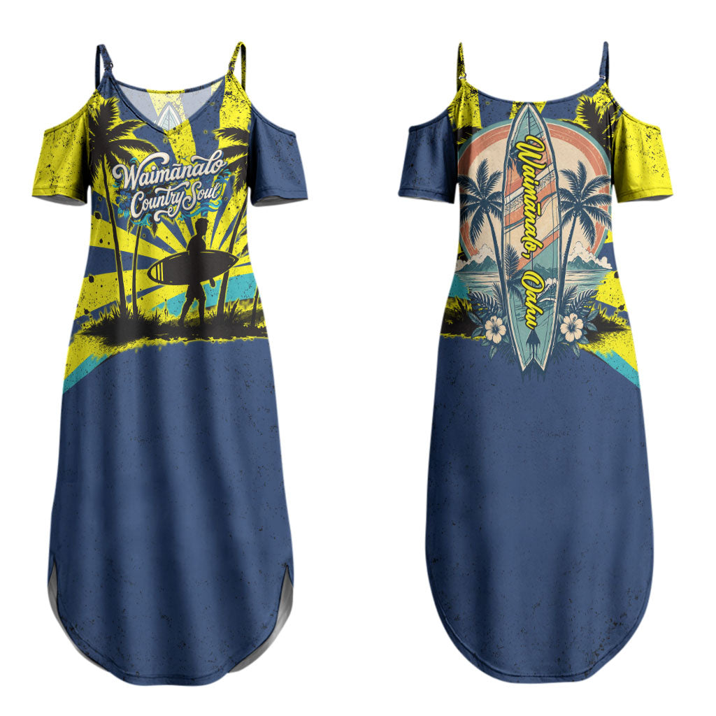 Waimanalo Oahu Hawaii Surfing Couples Matching Summer Maxi Dress and Hawaiian Shirt Tropical Beach Retro Sunburst Surfboard TS04 - Polynesian Pride