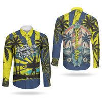 Waimanalo Oahu Hawaii Surfing Couples Matching Tank Maxi Dress and Long Sleeve Button Shirt Tropical Beach Retro Sunburst Surfboard TS04 - Polynesian Pride