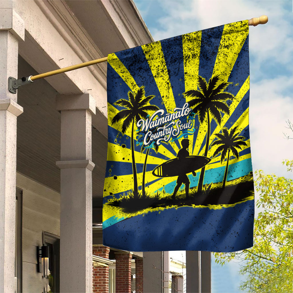 Waimanalo Oahu Hawaii Surfing Garden Flag Tropical Beach Retro Sunburst Surfboard TS04 House Flag Yellow Blue - Polynesian Pride