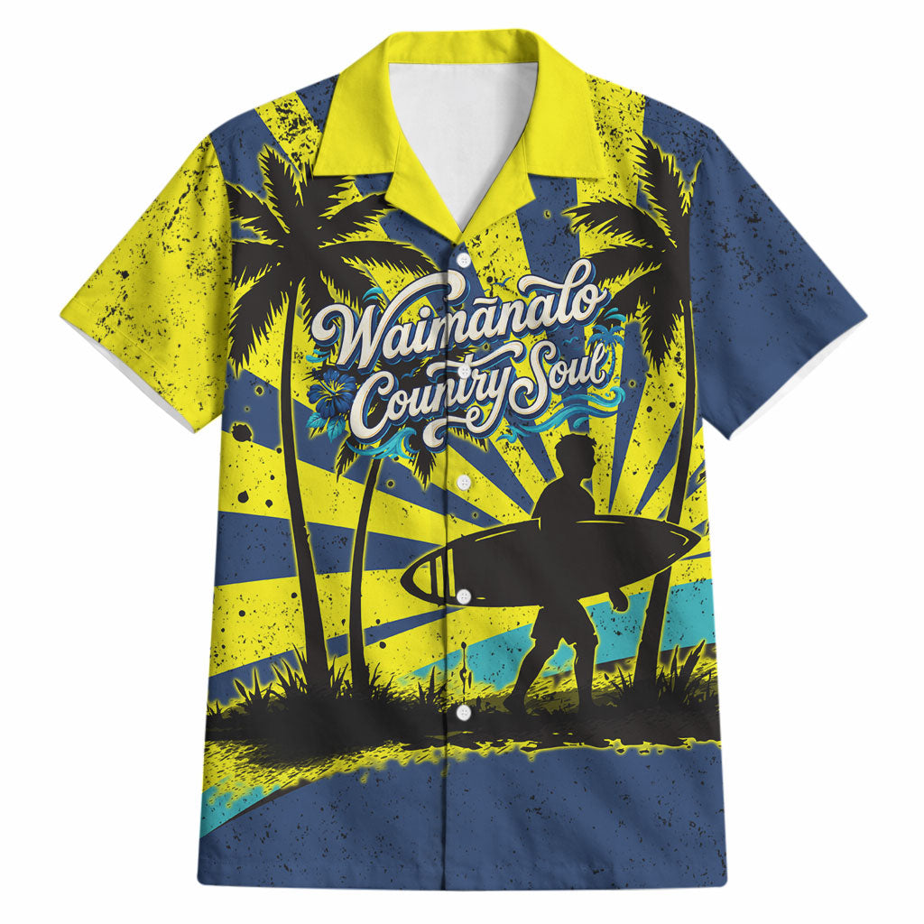 Waimanalo Oahu Hawaii Surfing Hawaiian Shirt Tropical Beach Retro Sunburst Surfboard TS04 Yellow Blue - Polynesian Pride