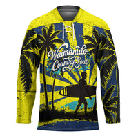 Waimanalo Oahu Hawaii Surfing Hockey Jersey Tropical Beach Retro Sunburst Surfboard TS04 Unisex Yellow Blue - Polynesian Pride