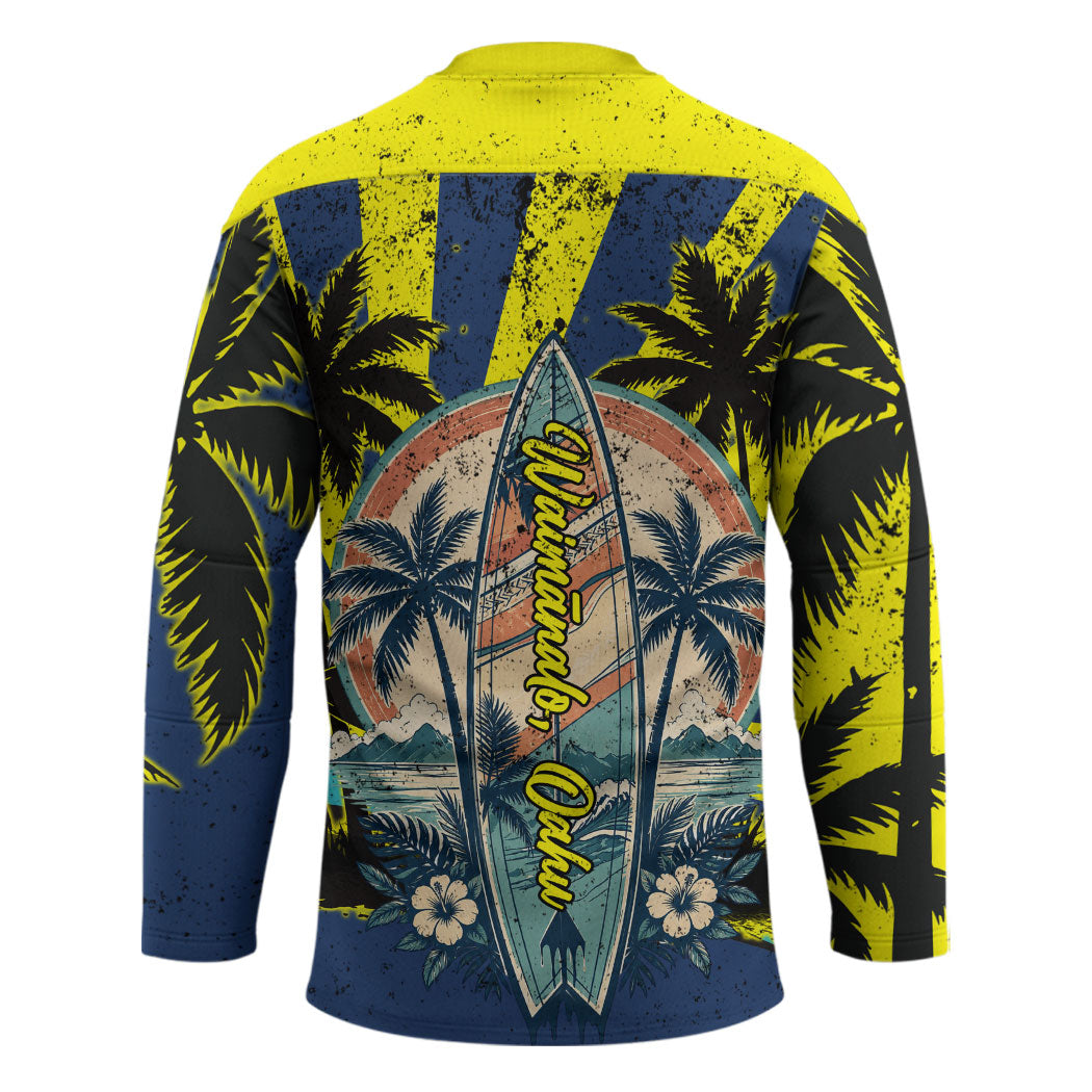 Waimanalo Oahu Hawaii Surfing Hockey Jersey Tropical Beach Retro Sunburst Surfboard TS04 - Polynesian Pride