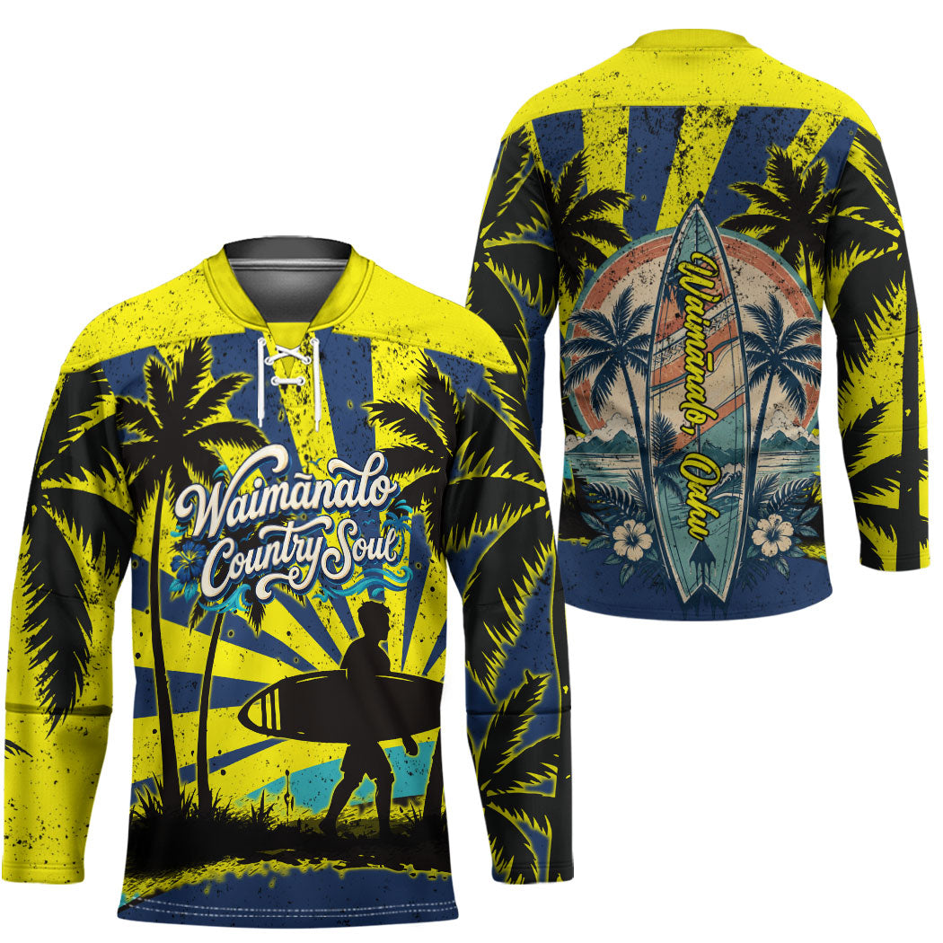 Waimanalo Oahu Hawaii Surfing Hockey Jersey Tropical Beach Retro Sunburst Surfboard TS04 - Polynesian Pride