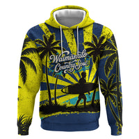 Waimanalo Oahu Hawaii Surfing Hoodie Tropical Beach Retro Sunburst Surfboard TS04 Pullover Hoodie Yellow Blue - Polynesian Pride