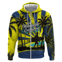 Waimanalo Oahu Hawaii Surfing Hoodie Tropical Beach Retro Sunburst Surfboard TS04 Zip Hoodie Yellow Blue - Polynesian Pride
