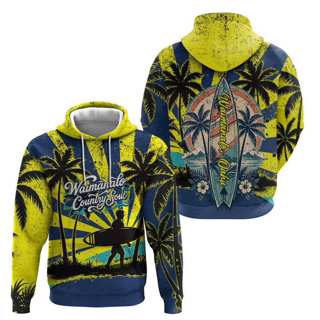 Waimanalo Oahu Hawaii Surfing Hoodie Tropical Beach Retro Sunburst Surfboard TS04 - Polynesian Pride