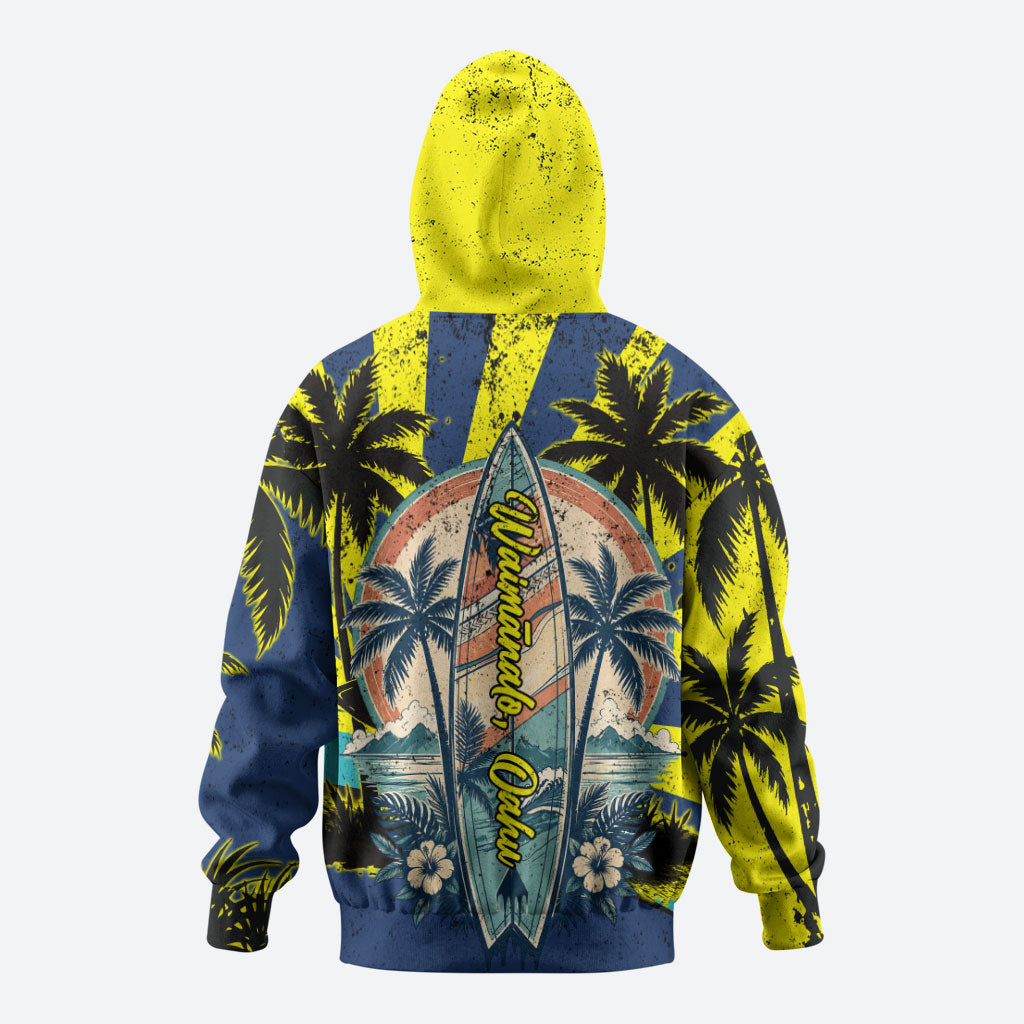Waimanalo Oahu Hawaii Surfing Hoodie Tropical Beach Retro Sunburst Surfboard TS04 - Polynesian Pride