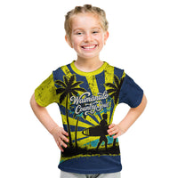 Waimanalo Oahu Hawaii Surfing Kid T Shirt Tropical Beach Retro Sunburst Surfboard TS04 Yellow Blue - Polynesian Pride