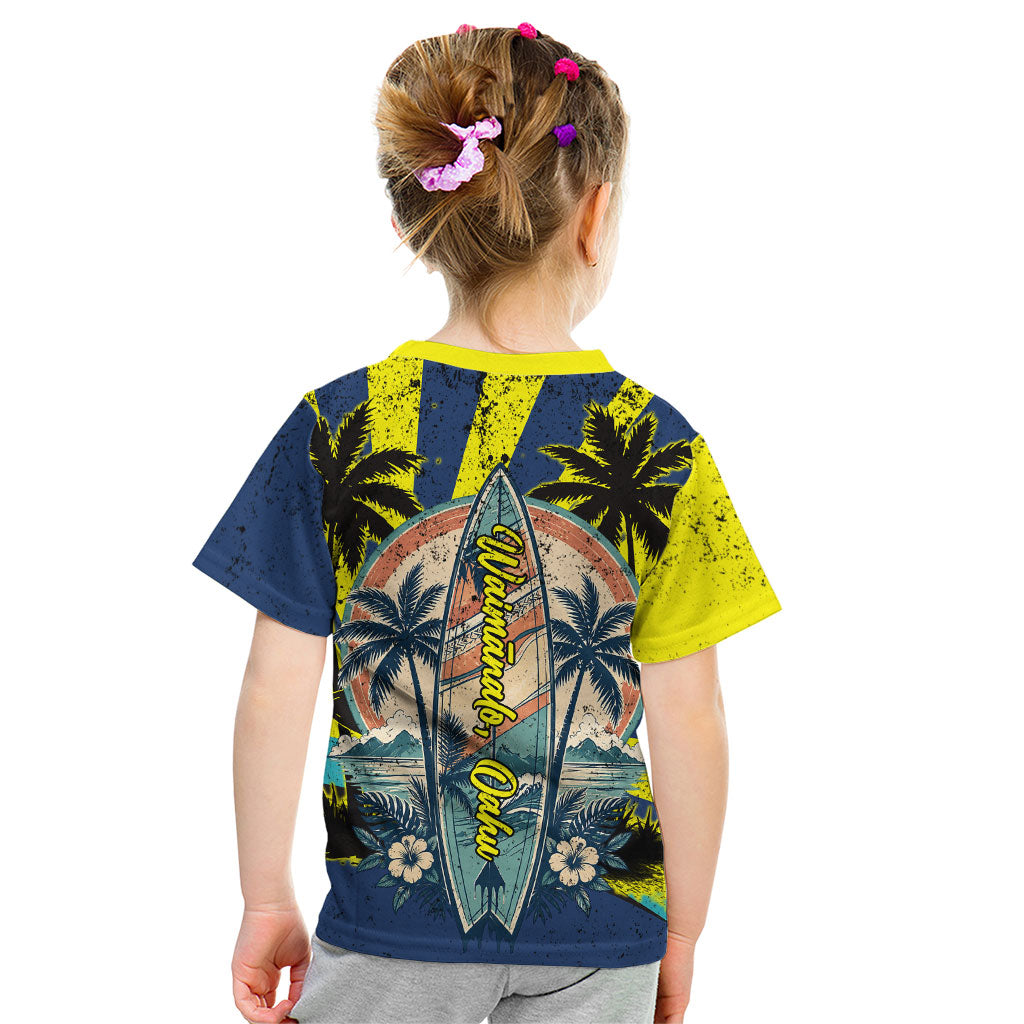 Waimanalo Oahu Hawaii Surfing Kid T Shirt Tropical Beach Retro Sunburst Surfboard TS04 - Polynesian Pride