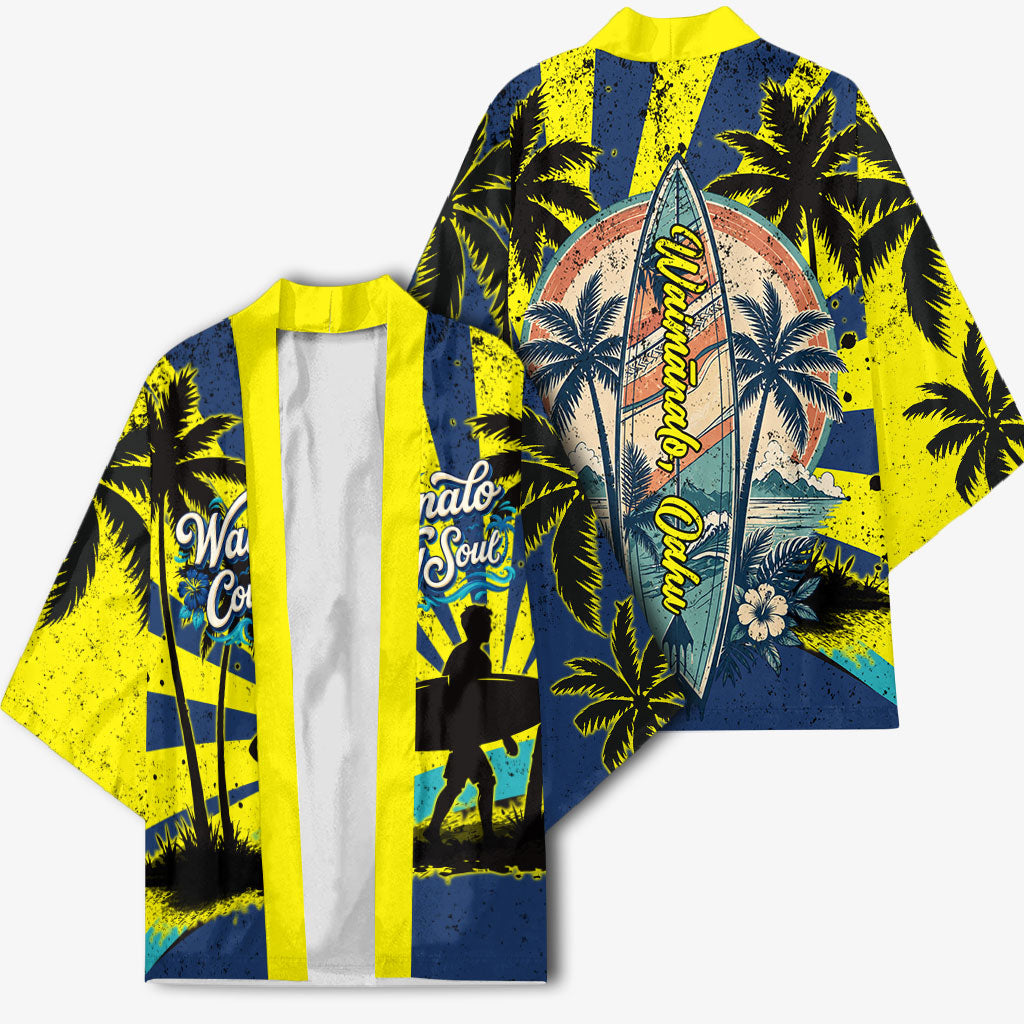 Waimanalo Oahu Hawaii Surfing Kimono Tropical Beach Retro Sunburst Surfboard TS04 - Polynesian Pride