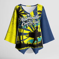 Waimanalo Oahu Hawaii Surfing Kimono Sleeve Blouse Tropical Beach Retro Sunburst Surfboard TS04 Female Yellow Blue - Polynesian Pride