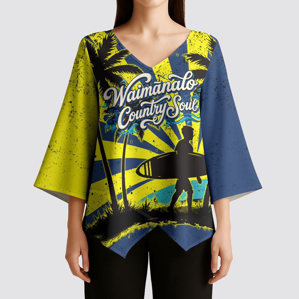 Waimanalo Oahu Hawaii Surfing Kimono Sleeve Blouse Tropical Beach Retro Sunburst Surfboard TS04 - Polynesian Pride
