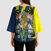 Waimanalo Oahu Hawaii Surfing Kimono Sleeve Blouse Tropical Beach Retro Sunburst Surfboard TS04 - Polynesian Pride