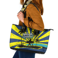 Waimanalo Oahu Hawaii Surfing Leather Tote Bag Tropical Beach Retro Sunburst Surfboard TS04 Yellow Blue - Polynesian Pride