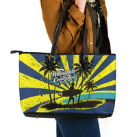 Waimanalo Oahu Hawaii Surfing Leather Tote Bag Tropical Beach Retro Sunburst Surfboard TS04 - Polynesian Pride