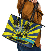 Waimanalo Oahu Hawaii Surfing Leather Tote Bag Tropical Beach Retro Sunburst Surfboard TS04 - Polynesian Pride