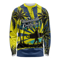 Waimanalo Oahu Hawaii Surfing Long Sleeve Shirt Tropical Beach Retro Sunburst Surfboard TS04 Unisex Yellow Blue - Polynesian Pride