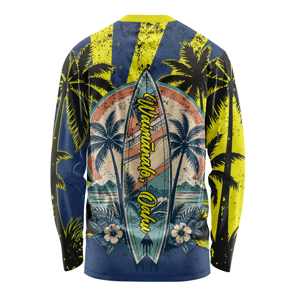 Waimanalo Oahu Hawaii Surfing Long Sleeve Shirt Tropical Beach Retro Sunburst Surfboard TS04 - Polynesian Pride
