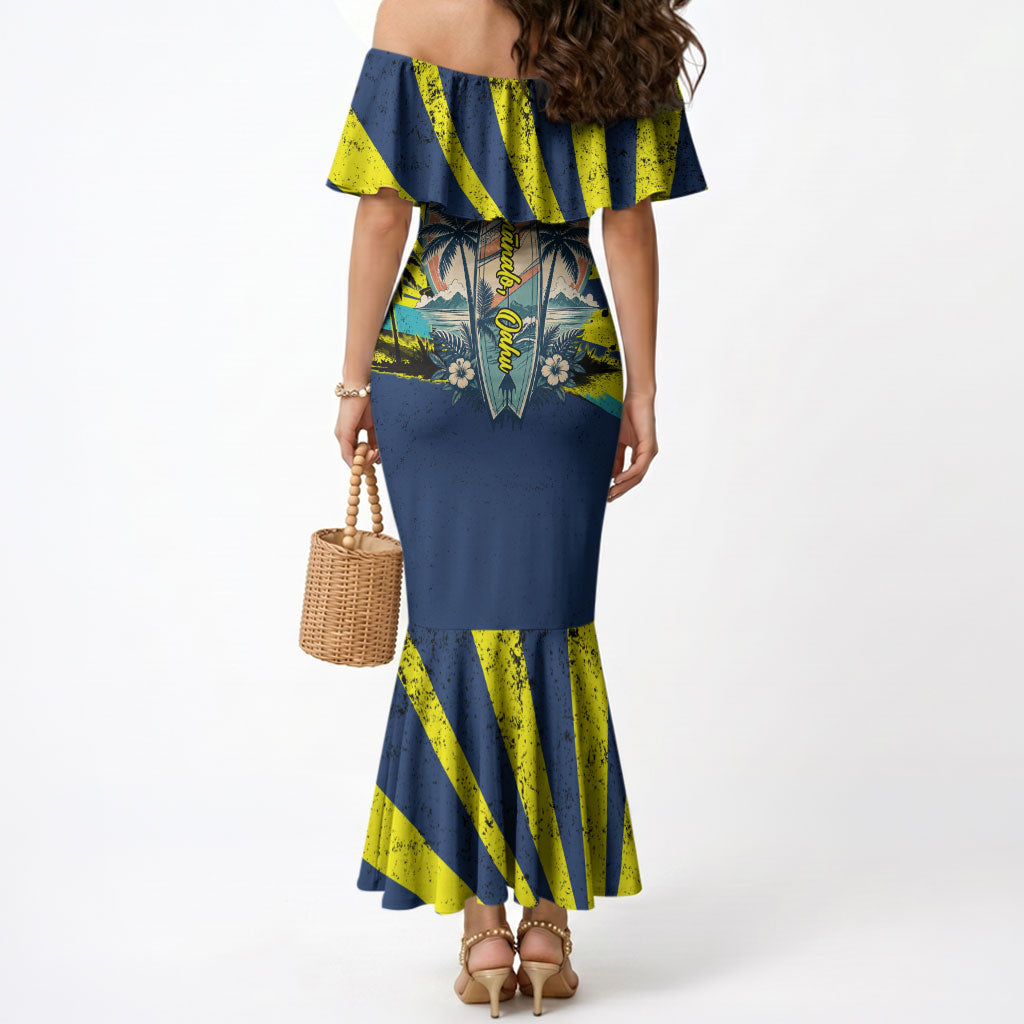 Waimanalo Oahu Hawaii Surfing Mermaid Dress Tropical Beach Retro Sunburst Surfboard TS04 - Polynesian Pride