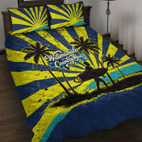 Waimanalo Oahu Hawaii Surfing Quilt Bed Set Tropical Beach Retro Sunburst Surfboard TS04 Yellow Blue - Polynesian Pride