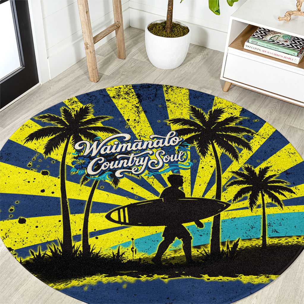 Waimanalo Oahu Hawaii Surfing Round Carpet Tropical Beach Retro Sunburst Surfboard TS04 Yellow Blue - Polynesian Pride