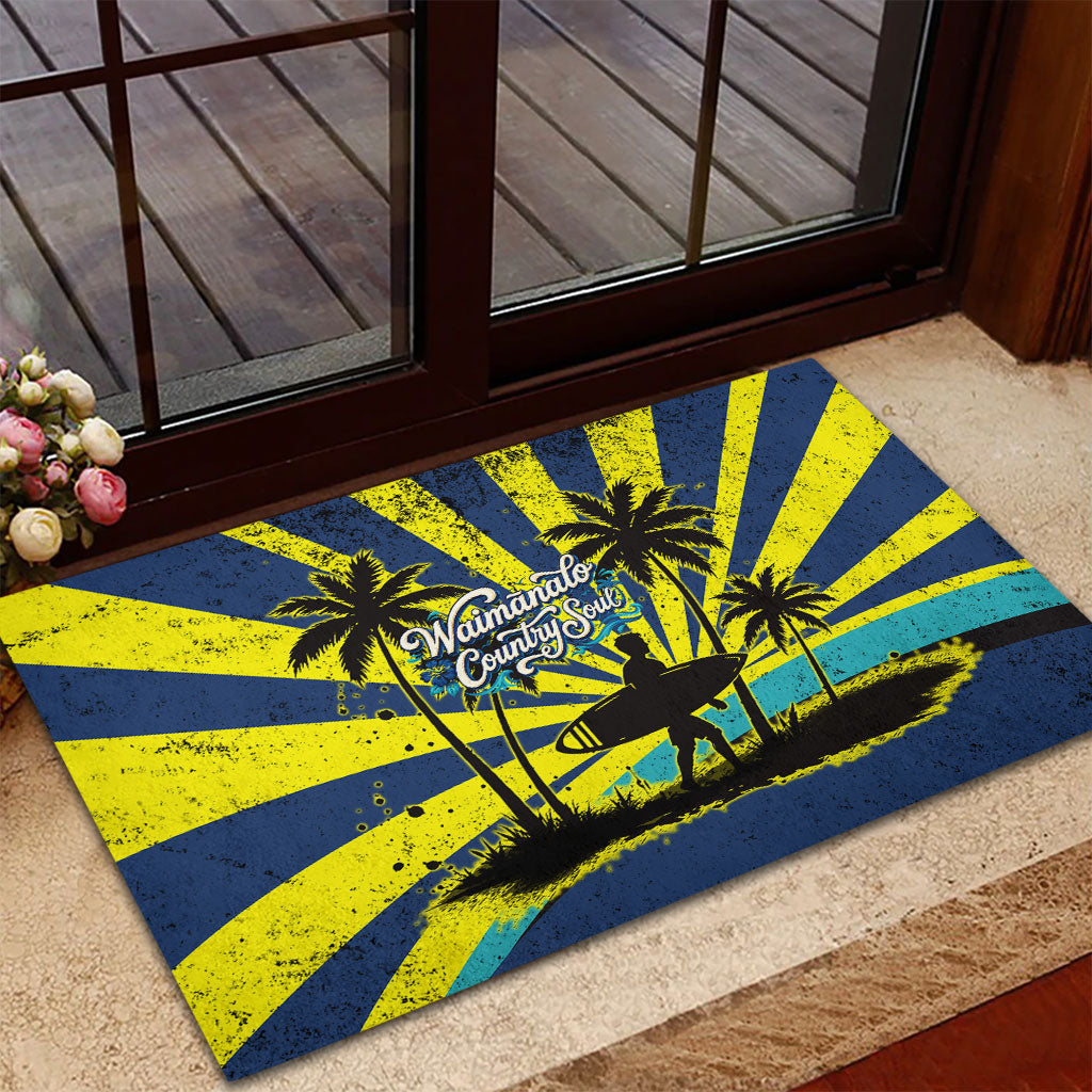 Waimanalo Oahu Hawaii Surfing Rubber Doormat Tropical Beach Retro Sunburst Surfboard TS04 - Polynesian Pride