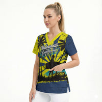 Waimanalo Oahu Hawaii Surfing Scrub Top Tropical Beach Retro Sunburst Surfboard TS04 - Polynesian Pride