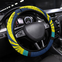 Waimanalo Oahu Hawaii Surfing Steering Wheel Cover Tropical Beach Retro Sunburst Surfboard TS04 Universal Fit Yellow Blue - Polynesian Pride