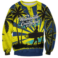 Waimanalo Oahu Hawaii Surfing Sweatshirt Tropical Beach Retro Sunburst Surfboard TS04 Unisex Yellow Blue - Polynesian Pride