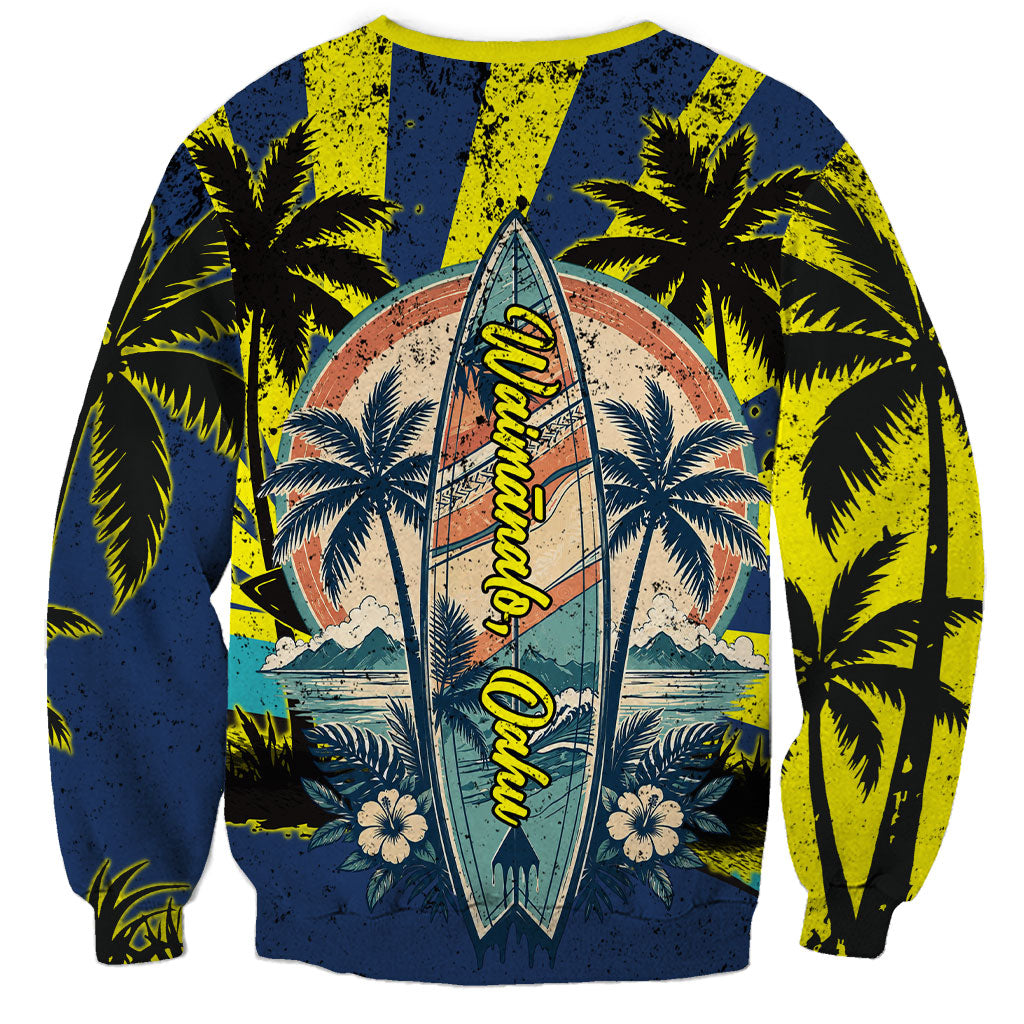 Waimanalo Oahu Hawaii Surfing Sweatshirt Tropical Beach Retro Sunburst Surfboard TS04 - Polynesian Pride