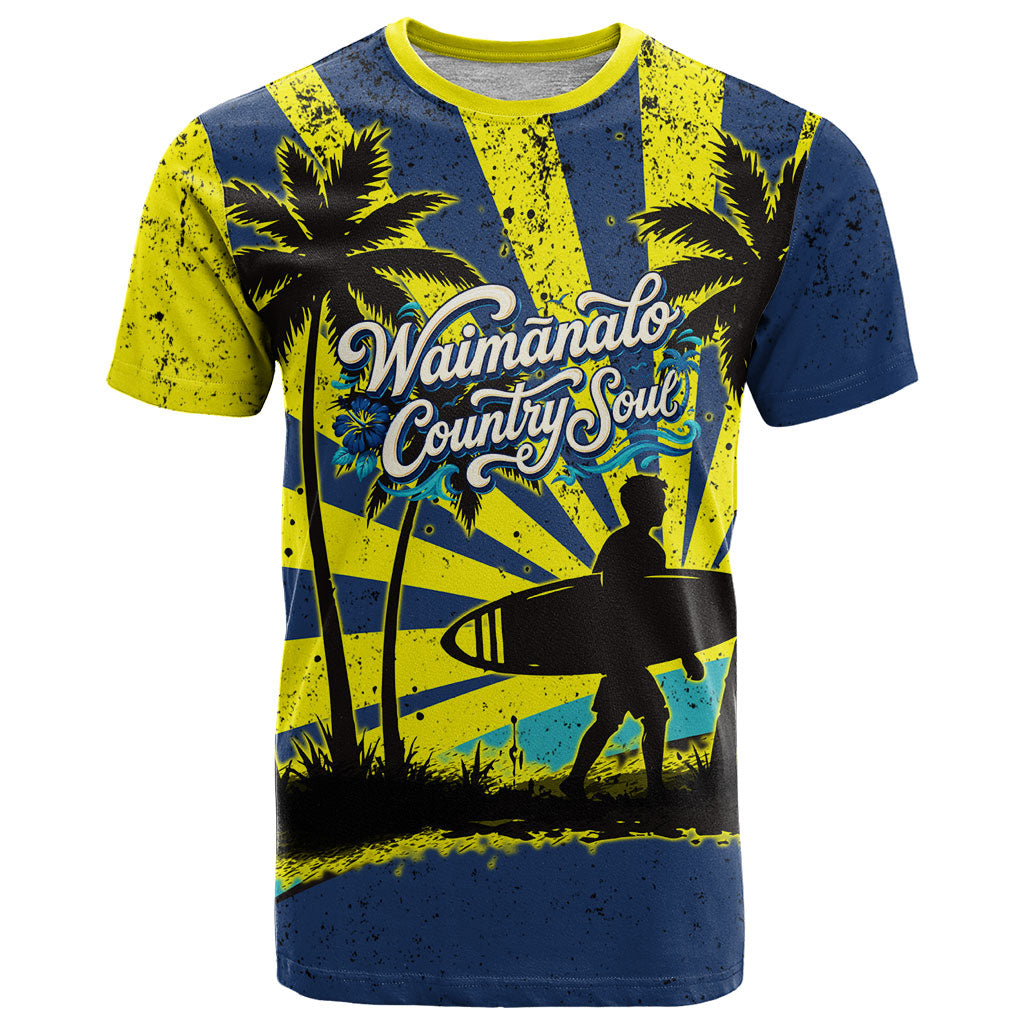 Waimanalo Oahu Hawaii Surfing T Shirt Tropical Beach Retro Sunburst Surfboard TS04 Yellow Blue - Polynesian Pride