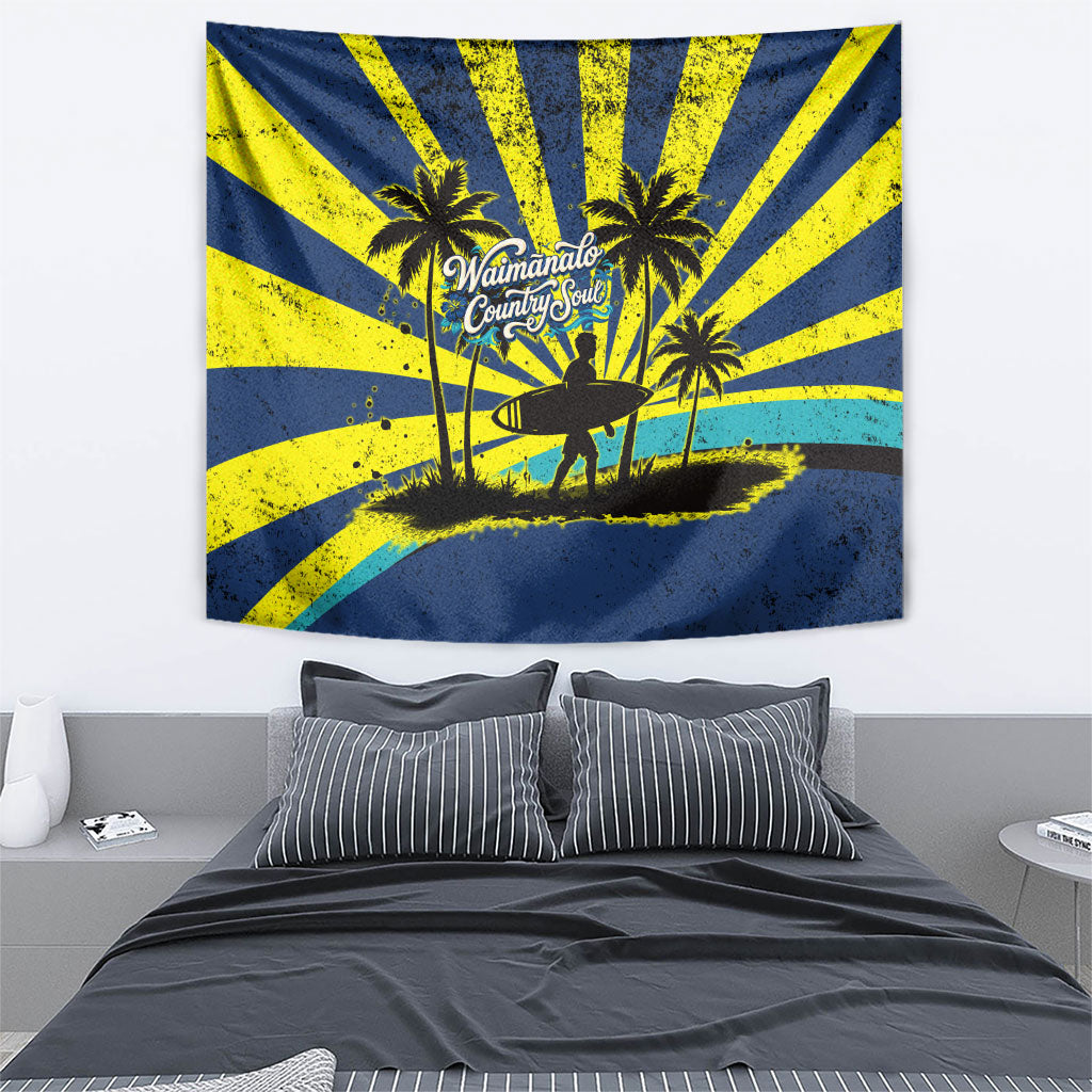 Waimanalo Oahu Hawaii Surfing Tapestry Tropical Beach Retro Sunburst Surfboard TS04 - Polynesian Pride