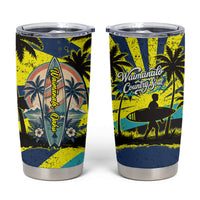 Waimanalo Oahu Hawaii Surfing Tumbler Cup Tropical Beach Retro Sunburst Surfboard TS04 Yellow Blue - Polynesian Pride