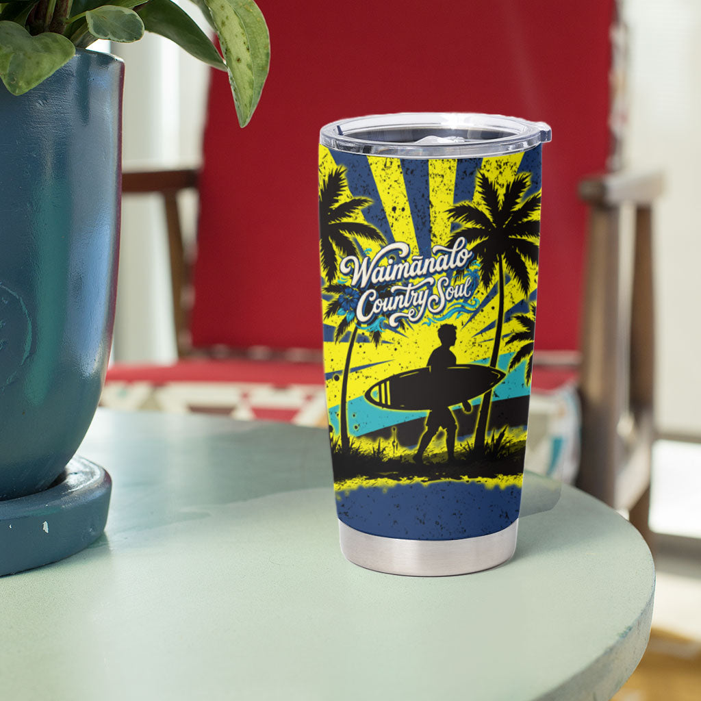Waimanalo Oahu Hawaii Surfing Tumbler Cup Tropical Beach Retro Sunburst Surfboard TS04 - Polynesian Pride