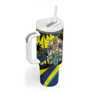 Waimanalo Oahu Hawaii Surfing Tumbler With Handle Tropical Beach Retro Sunburst Surfboard TS04 - Polynesian Pride