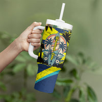 Waimanalo Oahu Hawaii Surfing Tumbler With Handle Tropical Beach Retro Sunburst Surfboard TS04 - Polynesian Pride