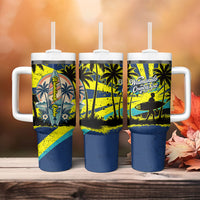 Waimanalo Oahu Hawaii Surfing Tumbler With Handle Tropical Beach Retro Sunburst Surfboard TS04 - Polynesian Pride