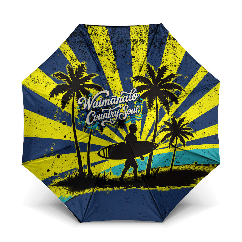 Waimanalo Oahu Hawaii Surfing Umbrella Tropical Beach Retro Sunburst Surfboard TS04 One Size Folded 11.42 inch Opened Diameter 37.4 inch Yellow Blue - Polynesian Pride