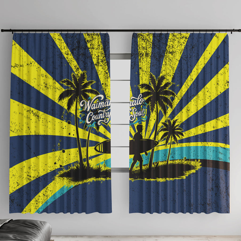 Waimanalo Oahu Hawaii Surfing Window Curtain Tropical Beach Retro Sunburst Surfboard TS04 With Hooks Yellow Blue - Polynesian Pride