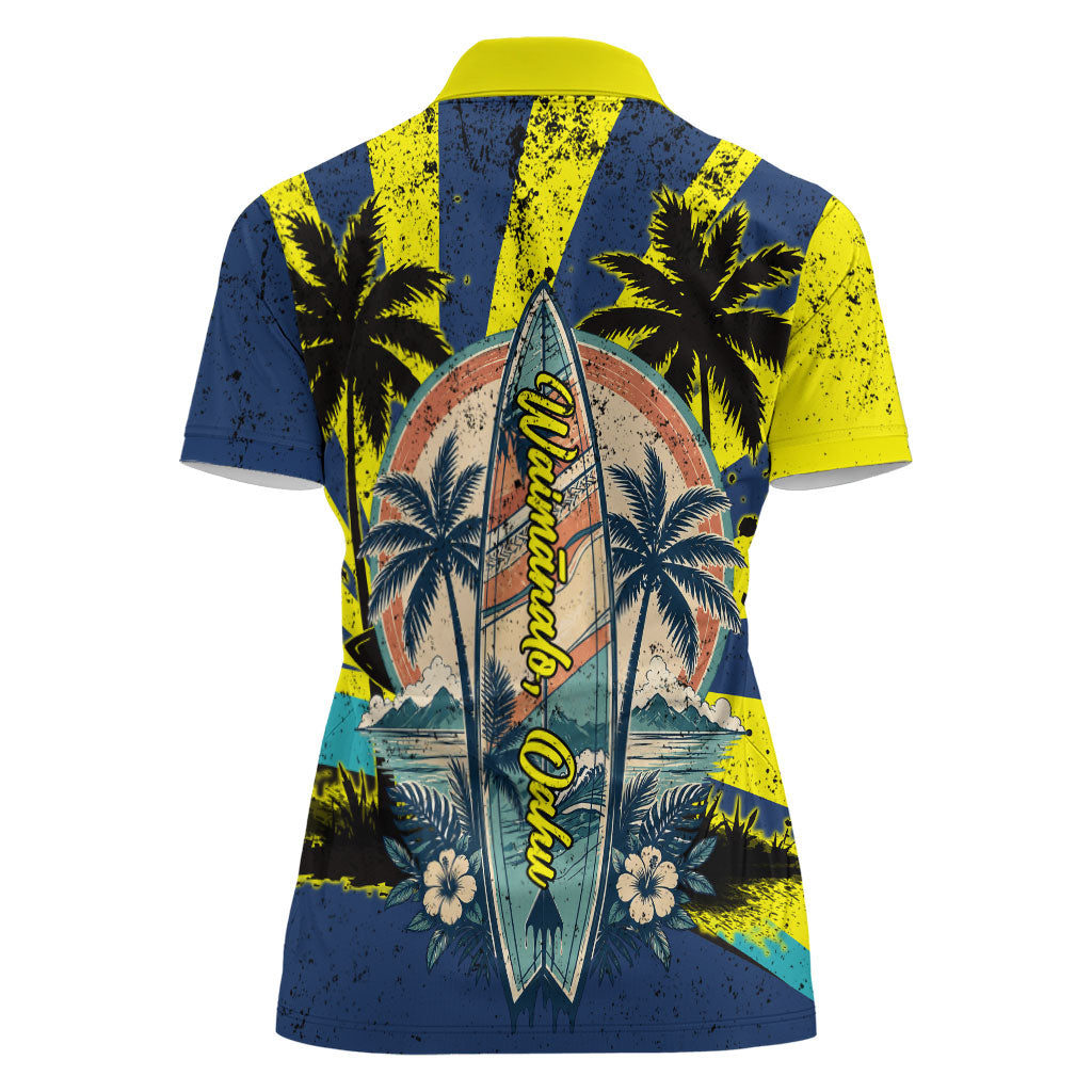 Waimanalo Oahu Hawaii Surfing Women Polo Shirt Tropical Beach Retro Sunburst Surfboard TS04 - Polynesian Pride