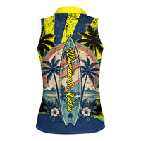 Waimanalo Oahu Hawaii Surfing Women Sleeveless Polo Shirt Tropical Beach Retro Sunburst Surfboard TS04 - Polynesian Pride