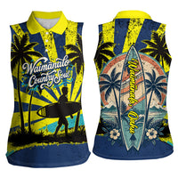 Waimanalo Oahu Hawaii Surfing Women Sleeveless Polo Shirt Tropical Beach Retro Sunburst Surfboard TS04 - Polynesian Pride