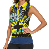 Waimanalo Oahu Hawaii Surfing Women Sleeveless Polo Shirt Tropical Beach Retro Sunburst Surfboard TS04 - Polynesian Pride