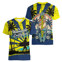Waimanalo Oahu Hawaii Surfing Women V-Neck T-Shirt Tropical Beach Retro Sunburst Surfboard TS04 - Polynesian Pride
