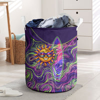 Waimanalo Hawaii Sun Rabbit Laundry Basket Psychedelic Trippy Neon Swirl Graphic TS04 Purple Green - Polynesian Pride