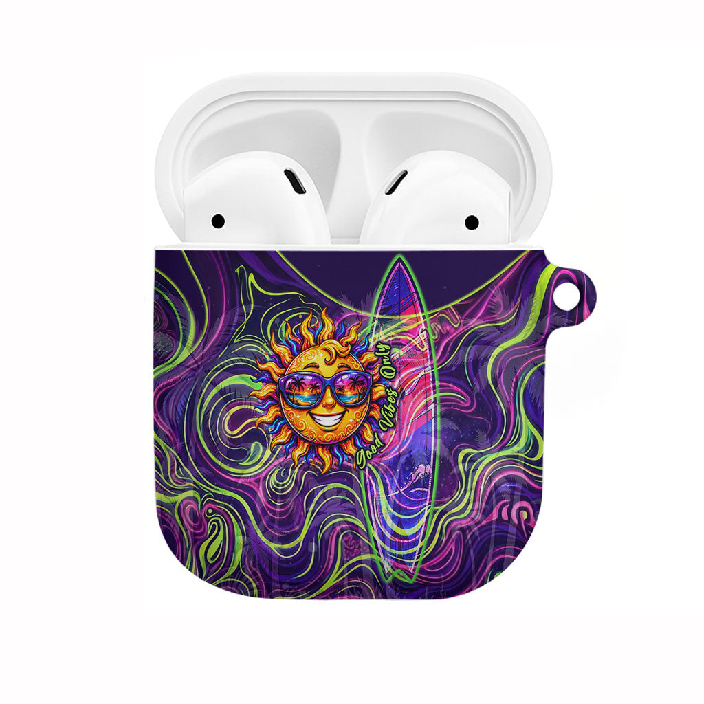 Waimanalo Hawaii Sun Rabbit AirPods Case Psychedelic Trippy Neon Swirl Graphic TS04 Purple Green - Polynesian Pride